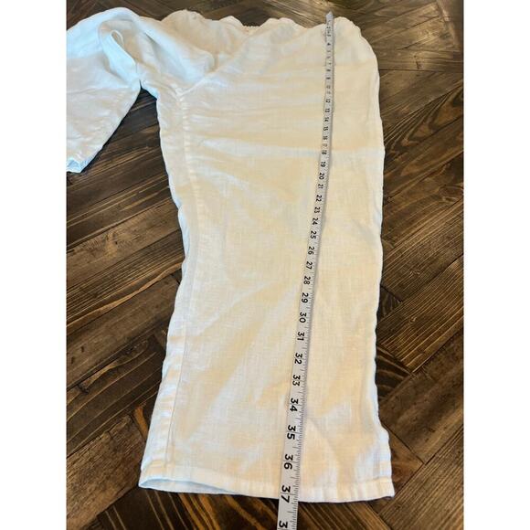 FLAX Thin White Linen Pants Large Elastic Waist Lagenlook Leg Pull On Beachy - Picture 8 of 12